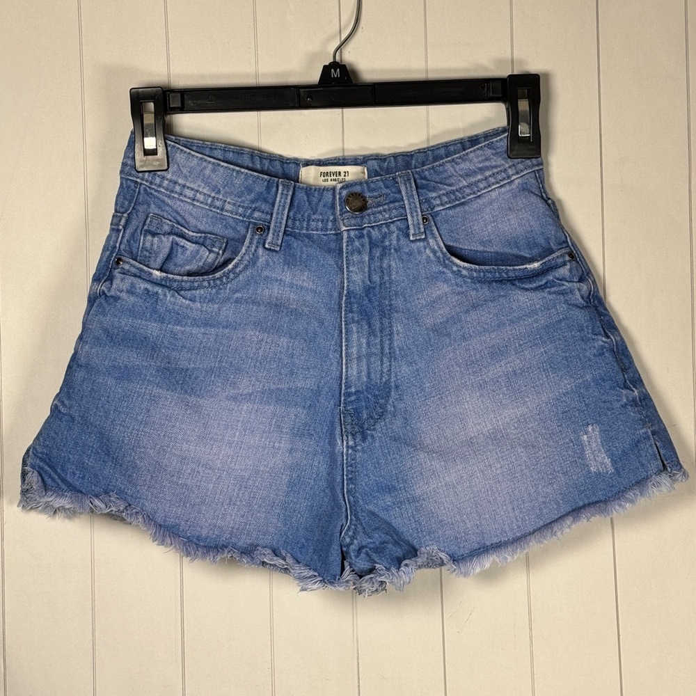 Forever21 100% Cotton Light Wash Booty Cut Offs Denim Jean Short Shorts size 24
